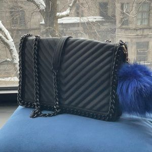 Matte black chevron quilted purse with chain